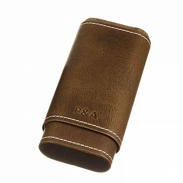 Чехол P&A на 3 сигары Черчилль, натуральная кожа и кедр T1067-Cognac